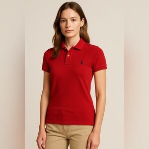 Ralph Lauren Women’s Skinny Polo Shirt Red Size Small